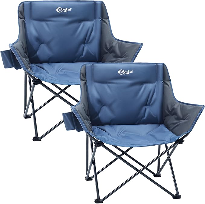 PORTAL 32In Extra Wide Camping Chair for Adults, Oversized Folding Chair with Cup Holder & Carry Bag, Heavy-Duty Outdoor Chair Supports 350 lbs, Portable for Camping, Lawn, Patio