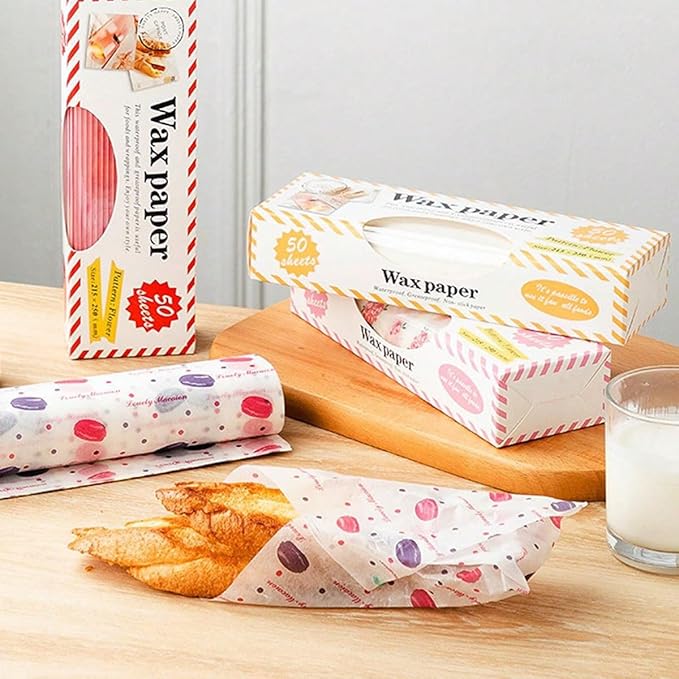 Wax Paper,50 sheets Grease Proof Paper,Waterproof Dry Hamburger Paper Liners Wrapping Tissue for Plastic Food Basket for Baking Grilling Air Fryer Steaming Bread Cake Cookie(Red stripes)