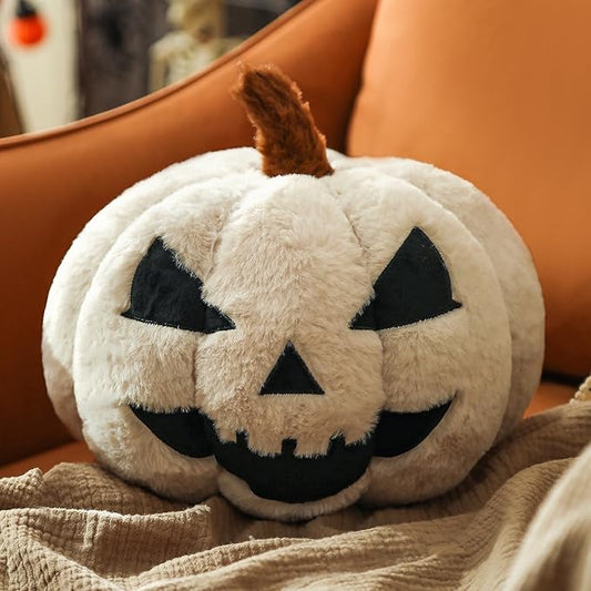 YRXRUS Evil Pumpkin Pillows, Halloween Pillow, Pumpkin Shaped Throw Pillows Happy Halloween Decoration, Off White 6x12 Inches Soft Rabbit Fur Pillow for Natural Accent Pillows for Holiday, Fall