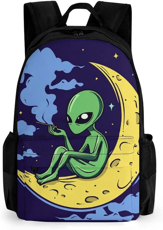 Supdreamc Rucksacks Lightweight Multipurpose Anti-Theft Funny Alien Moon Sky Shoulder Bag Big Capacity Laptop Book Bag Rucksack With Padded Straps