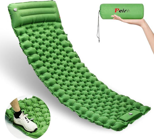 Camping Sleeping Pad, Ultralight Camping Mat with Pillow Built-in Foot Pump Inflatable Sleeping Pads, Compact Sleep Pad for Camping Backpacking Hiking Traveling