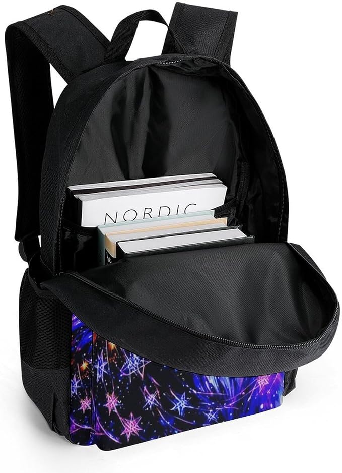 Men Women Lightweight Galaxy Wolf Magical Space Art Daypack Bookbag Big Capacity Carry On Bag With Side Pockets for Camping Travel Bicycle