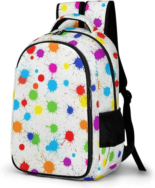 Hiking Travel Backpack Paint Splatter Colorful for Men Women, Waterproof Anti Theft Laptop Rucksack with Multi Compartments for Outdoor Sports