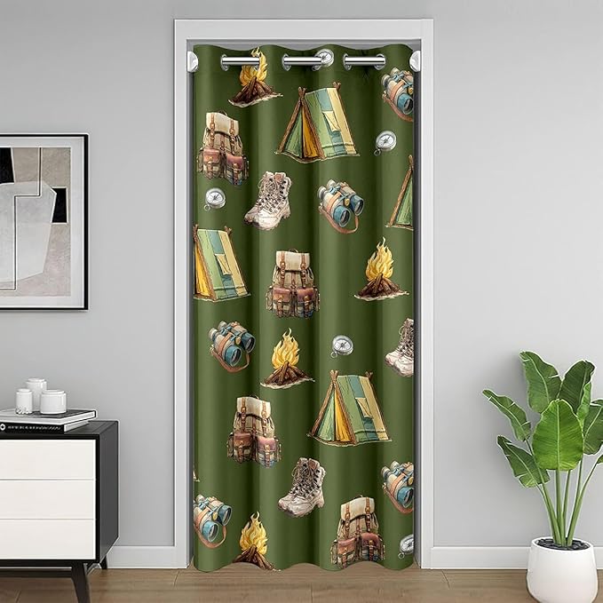 Erosebridal Vintage Camp Door Curtain for Doorway Privacy Camping Accessories Wild Adventure Blackout Curtain Camping Lovers Gifts Door Drape RV Camper Cabin Room Decor Window Treatment 34" W x 80" L