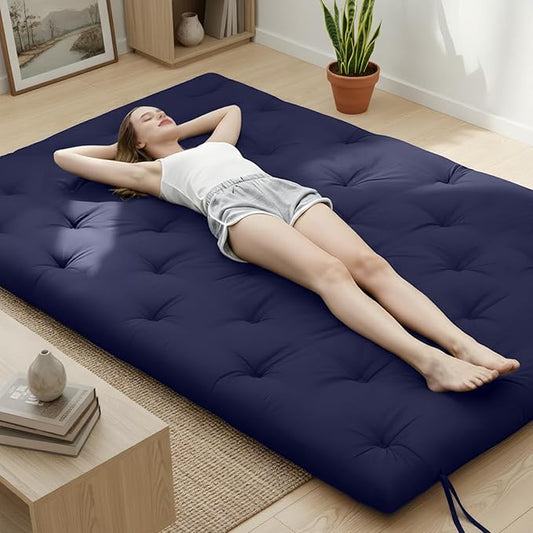 Syrinx Water Resistant Japanese Futon Mattress, King Size 80"x76", 2.5 Inch Thick Japanese Floor Mattress Tatami Mat, Foldable Floor Bed Sleeping Pad for Dormitory Guest Room Camping