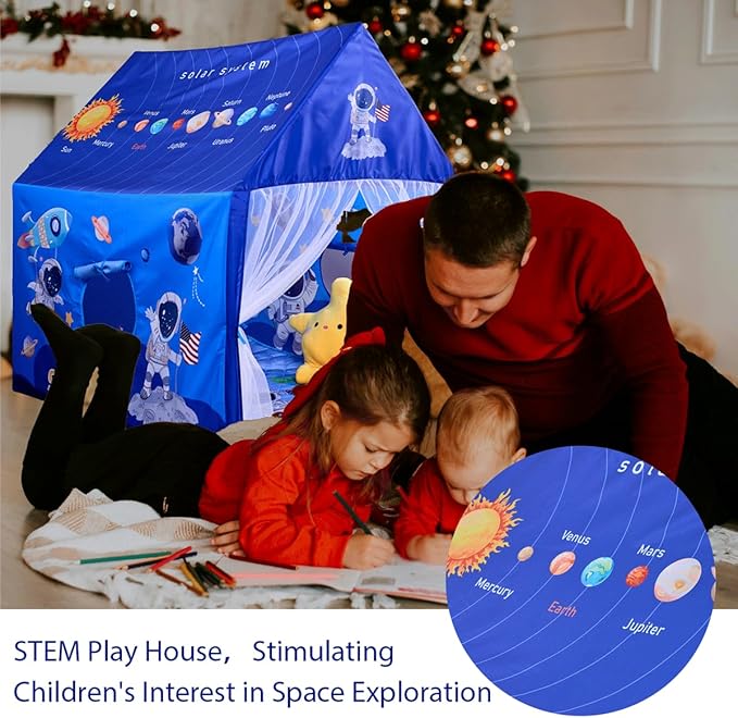 Space Rocket Ship Kids Tent with Mat for Boys & Girls Aged 3+ Toddler for Indoor Outdoor Playhouse Tent Set Sizes 47×46.8×38.1In,Washable