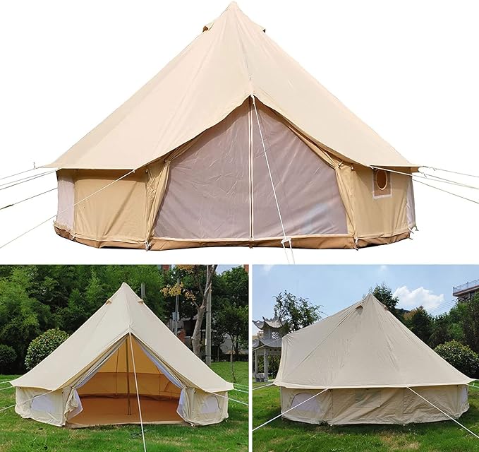 GeRRiT Camping Tent 3M & 4M Outdoor Waterproof Tent, Large Cotton Canvas Tent Yurt, 4 Seasons Frame Tent