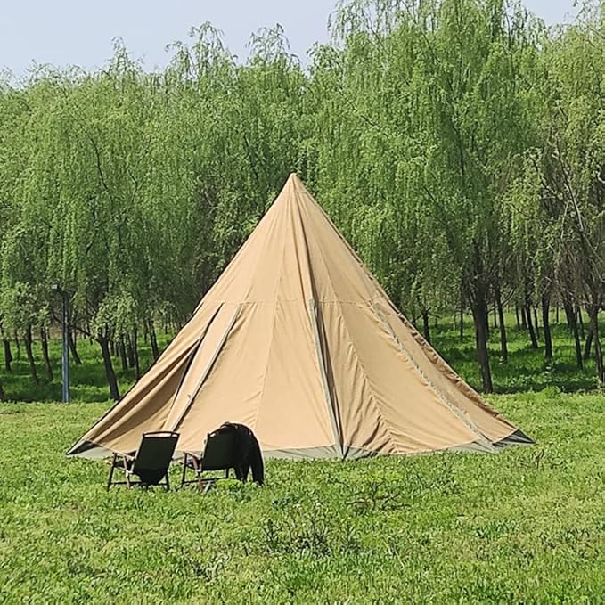 Outdoor Teepee Tent for 8 People, Waterproof 4 Seasons Family Pyramid Tent Camping Backpacking Hiking Mountaineering Easy Set Up - 600 * 600 * 350CM