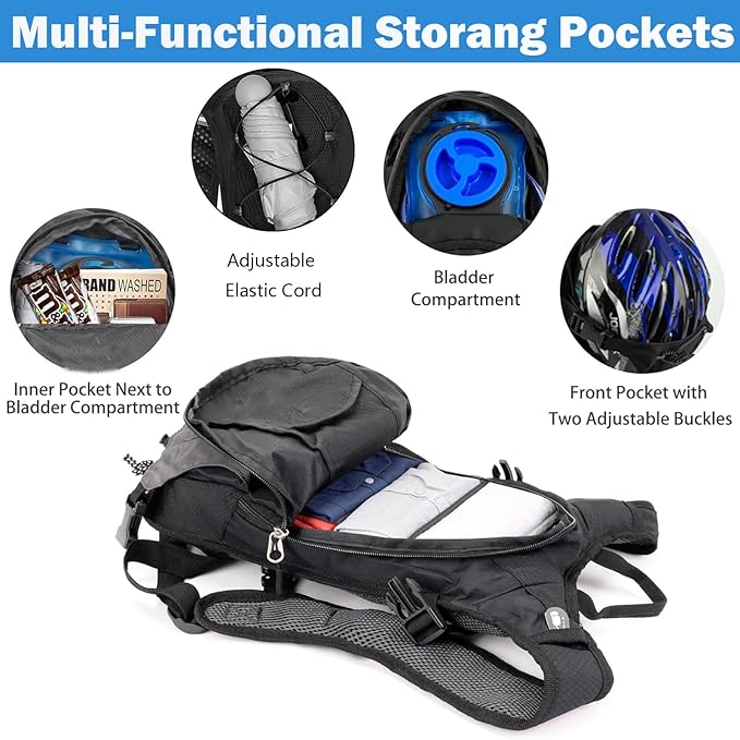 Lightweight Hydration Backpack, Running Backpack with 2L Water Bladder, for Women and Men Marathon, Trail, Cycling, Hiking, Jogging