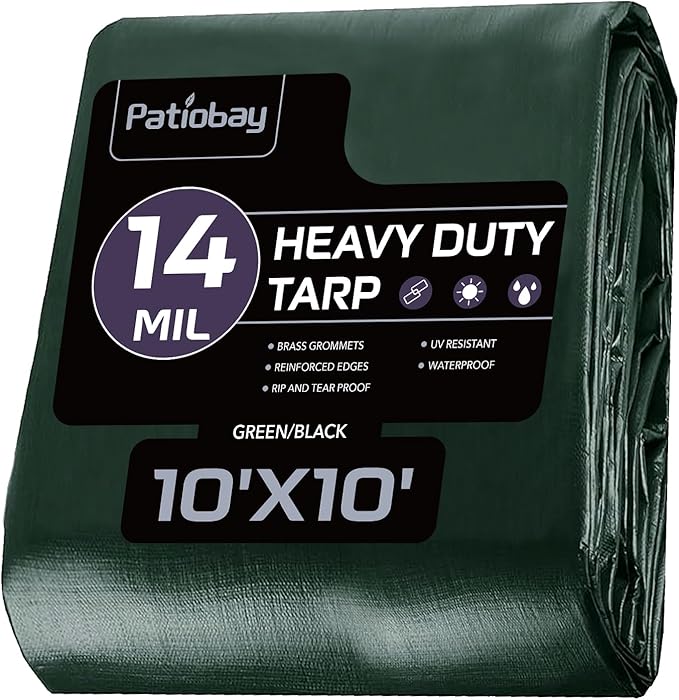 Tarp 10x10 Feet, 14 Mil Waterproof Tarps Heavy Duty with Brass Grommets, Thick Plastic Tarp, UV Resistant Tear&Fade Resistant, Reinforced Edges for Outdoor Pool Car Camp Tent