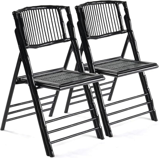 Bonnlo Bamboo Folding Chairs 1/2/4 Pack Foldable Dining Wood Chairs for Outdoor Indoor Garden Patio Lawn Porch Wedding Party Event,Black