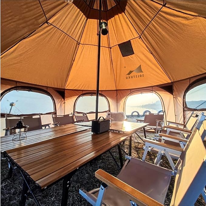 SOLSTUKU Canvas Tent Bell Tent 16.4ft*High9.2ft with Stove Jack for Glamping Family Camping Zipped Removable Floor