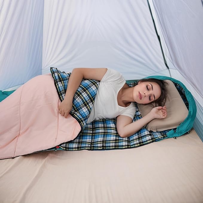 Cotton Flannel Liner Sleeping Bag for Adults Teens Kids, Cold Weather & Warm, 3 Seasons, Lightweight Compact Camping Essentials Equipment, Hiking, Outdoor, Travel