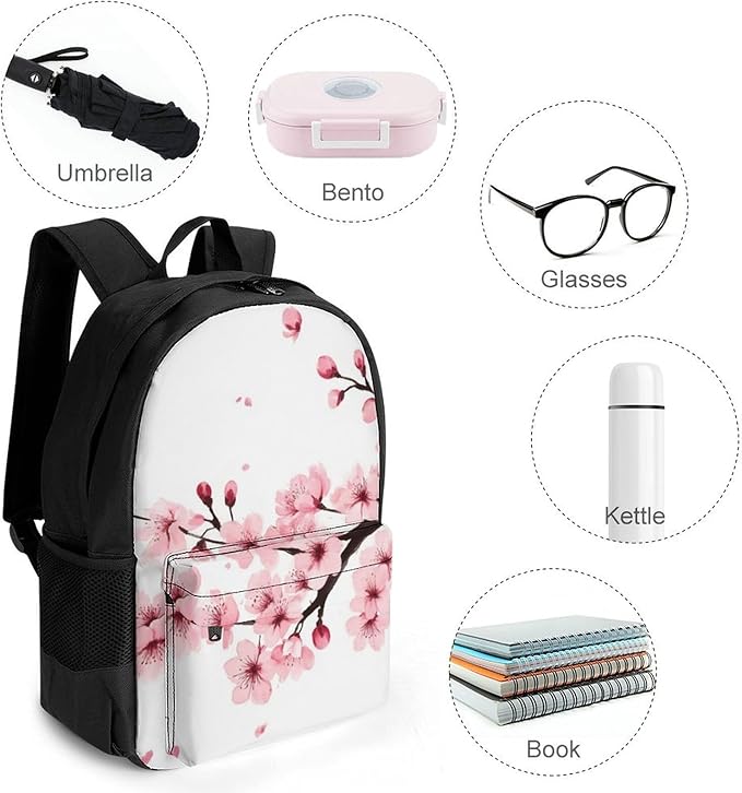 Lightweight Daypack Backpack for Trekking Work Running, Big Capacity Multipurpose Anti-Theft Bookbag, Branch Of A Flourishing Tree Cherry Flowers Blossoms Spring Theme Art Business Computer Bag