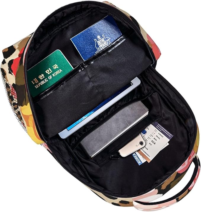 Rucksack Anti-Theft Multipurpose Big Capacity Carry On Bag, Cheetah Leopard Print Floral Traveling Camping Backpack With Side Pockets