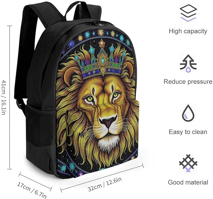 Supdreamc Backpack Polyester Multipurpose Anti-Theft Trippy King Of The Lion Art Shoulder Bag Big Capacity Gym Outdoor Hiking Backpack With Padded Straps