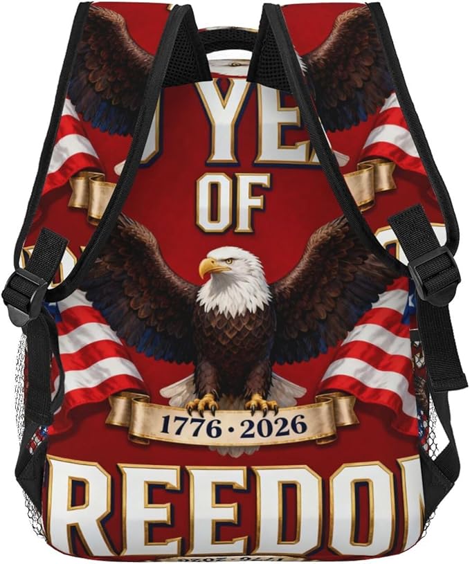 Adults Lightweight 250th Anniversary 1776-2026 Patriotic Eagle Art Rucksacks Large Capacity Bookbag With Adjustable Shoulder Straps for Trekking Outdoors Bicycle