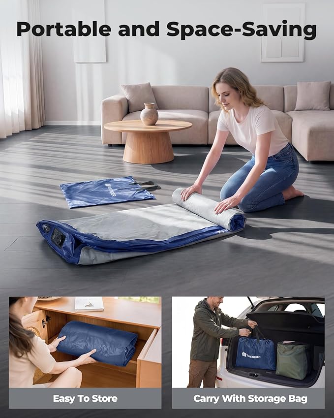 Full Size Air Mattress with Built in Pump, 18" Raised Inflatable Bed for Guest Room, 3-Min Quick Self-Inflating Airbed for Home Use Heavy Duty 600lbs Capacity