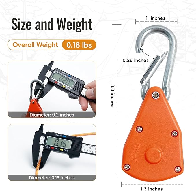 13ft Adjustable Outdoor Windproof Rope Ratchet Strap Tie Down Straps Small Mini Reflctive Paracord Rope Tent Hanger Grow Light Kayak 5/32" Black 6 Pack