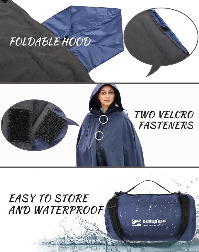 DUKUSEEK Large Waterproof Stadium Blanket for Cold Weather, Soft Warm Fleece Camping Blanket Windproof for Outdoor Sporting Events, Football Games,Navy Blue