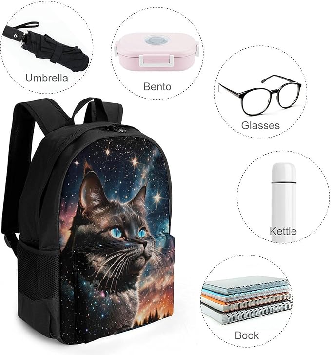 Backpack Lightweight Anti-Theft Multipurpose Cat Face In The Galaxy Shoulder Bag Large Capacity Travel Hiking Backpack With Padded Straps
