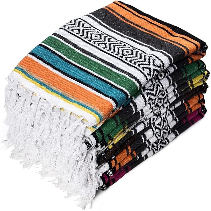 Airooglee Large Mexican Blanket - Perfect as Yoga Blanket, Outdoor Blanket, Beach Blanket, Serape Blanket, Picnic Blanket, Camping Blanket, Boho Home Décor (Orange)