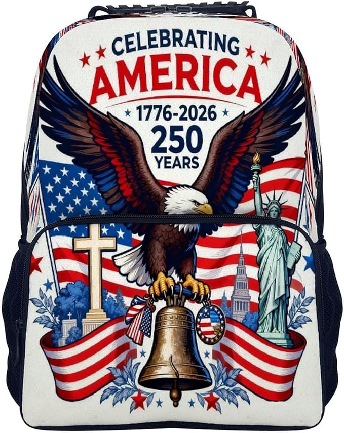 Men Women Lightweight 250th Anniversary Freedom Eagle Art Daypack Bookbag Big Capacity Carry On Bag With Side Pockets for Camping Travel Bicycle