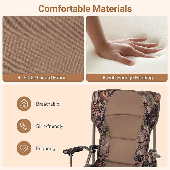 Goplus Hunting Chair, Lightweight Folding Hunting Blind Chair w/Padded Armrests, Cup Holder, Carrying Bag, High Back Portable Outdoor Ground Blind Seat for Hunting, Hiking, Fishing, Travel