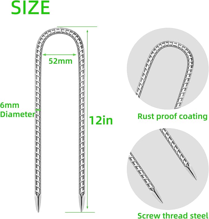 22 Pack Ground Garden Rebar Stakes Rebar 12 Inch Anti-Rust Galvanized Steel U Shape Hook Heavy Duty Ground Anchors for Tents, Position Kits,Fences, and Trampolines Landscape Fabric