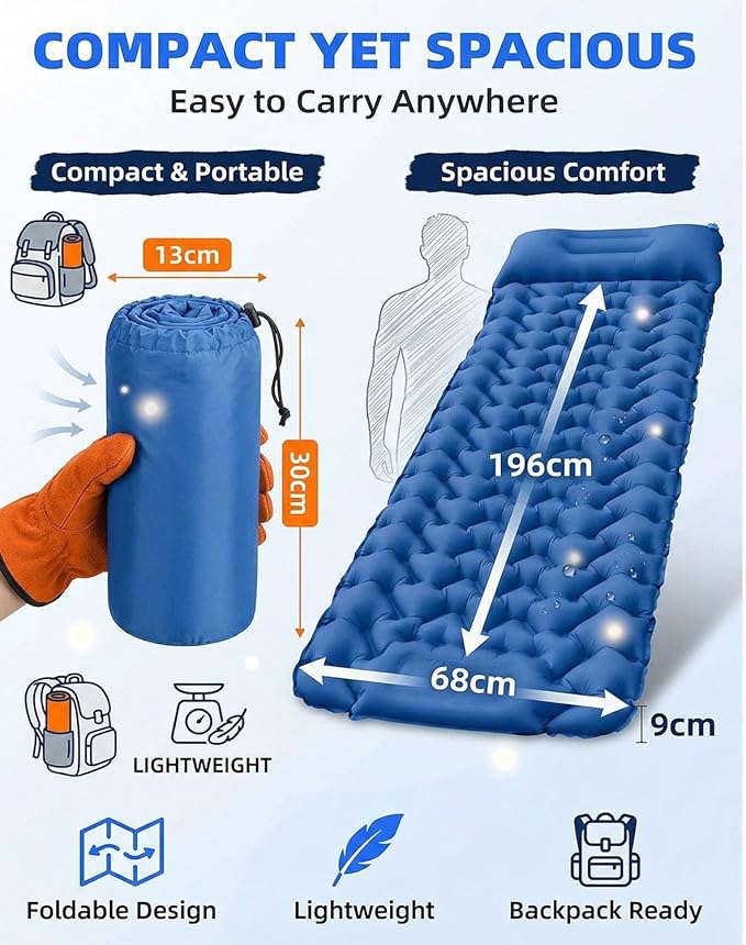 Lounge Mat - Your Portable Chill Zone Thick Memory Foam Sleeping Pad for Outdoor Camping Self Inflating Air Mattress with Pump Folding Backpacking Bed Mat Hiking Essentials Gear(Double-Pink)