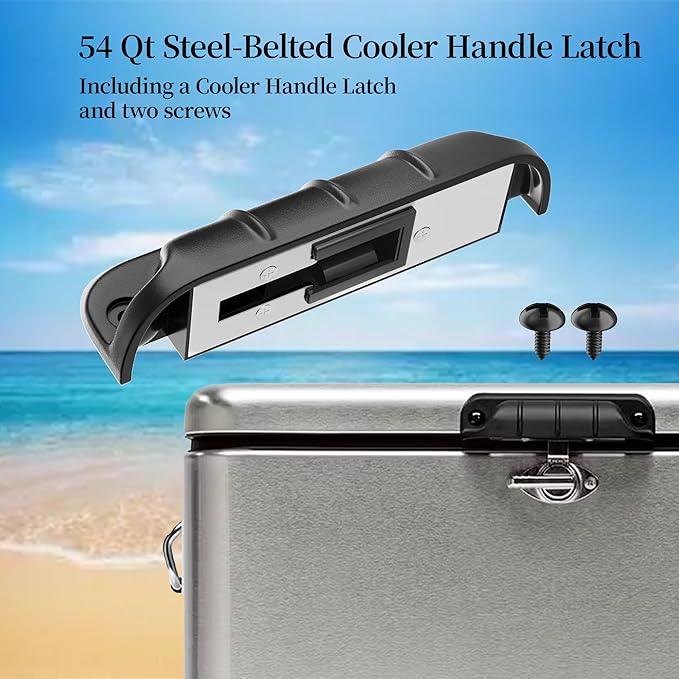 Cooler Handle Latch Replacement Parts 5010005236 Compatible with Co-Leman 54 Qt Steel Belted Coolers, Black Steel-Belted Cooler Latch Accessories (with 2 Screws)