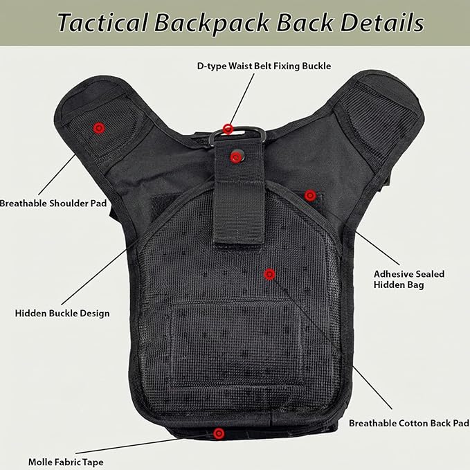 Tactical Backpack for Men，Military Sport Bag Pack Sling Shoulder Backpack Tactical Crossbody Bag EDC Molle Assault Range Bag Chest Pack for Hiking Camping Outdoor - Black