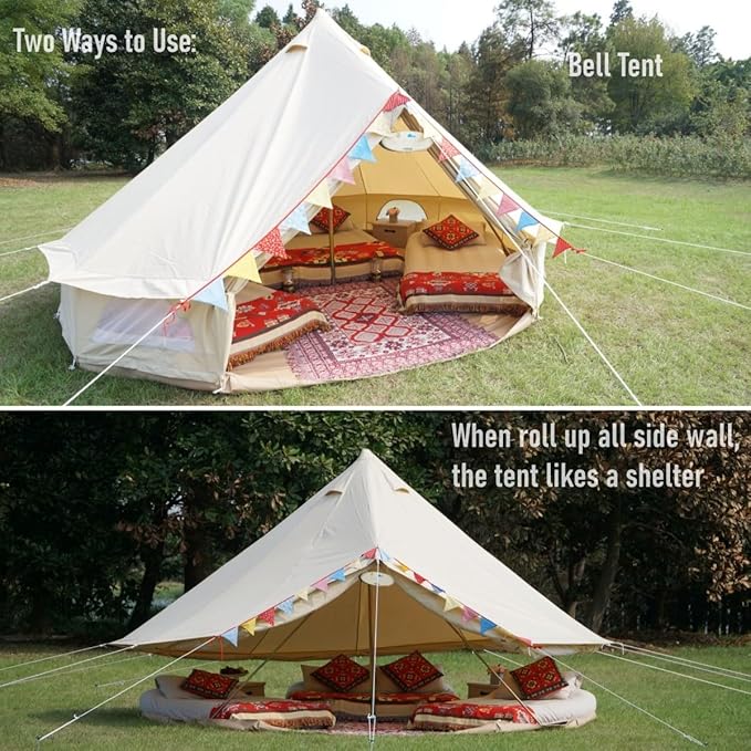 Latourreg Outdoor Glamping Safari Tent Luxury Cotton Canvas 3M/4M/5M/6M Yurt Bell Tent for Family Camping
