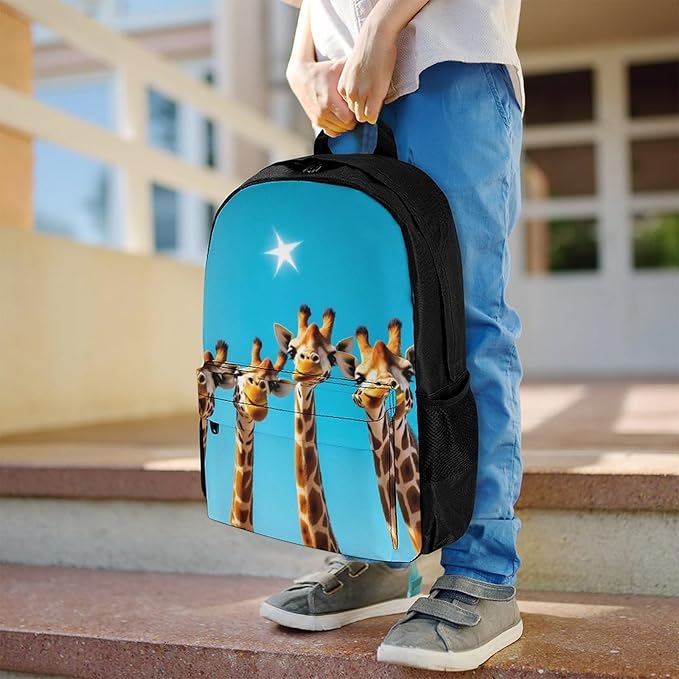 Supdreamc Polyester Daypack Backpack for Trekking Picnic Walking Cycling, Large Capacity Anti-Theft Multipurpose Shoulder Bag, Giraffe Selfie Casual Daypack