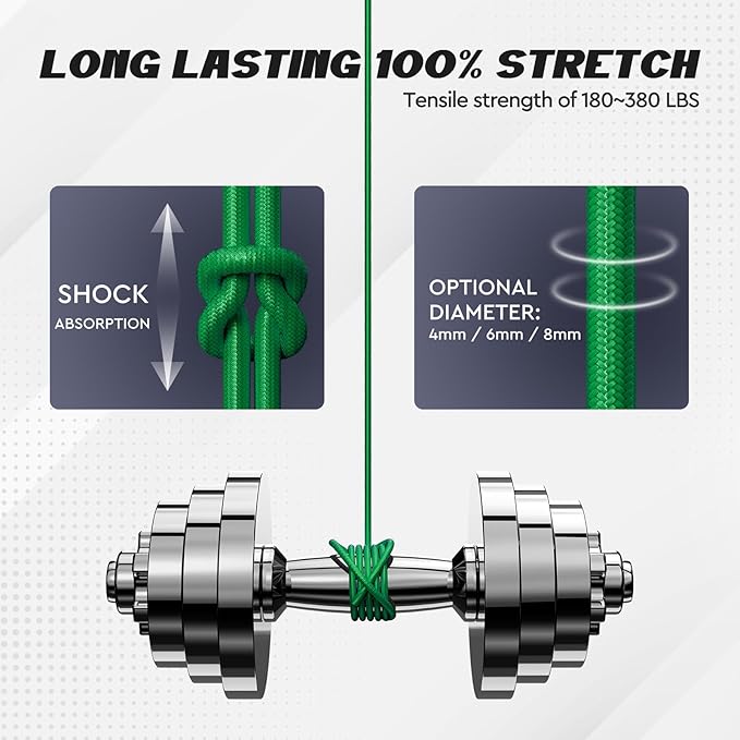 Elastic Bungee Shock Cord 3-8mm (Green, 1/5'' x 66FT)