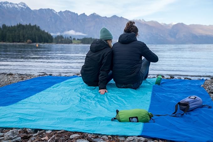 WEKAPO Beach Blanket Sandproof Waterproof, Extra Large Beach Mat, Oversized & Compact Sand Free Mat Quick Drying, Lightweight & Durable with Stakes & Corner Pockets