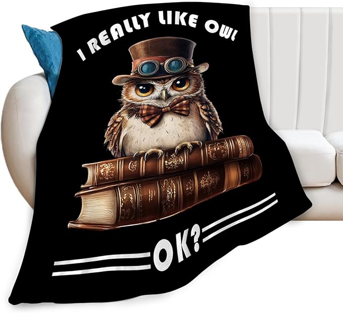 Owl Blanket Book Throw Blankets Funny Gifts for Girls Boys Kids Soft Cozy Fleece Plush for Couch Sofa Bed 60"x50"
