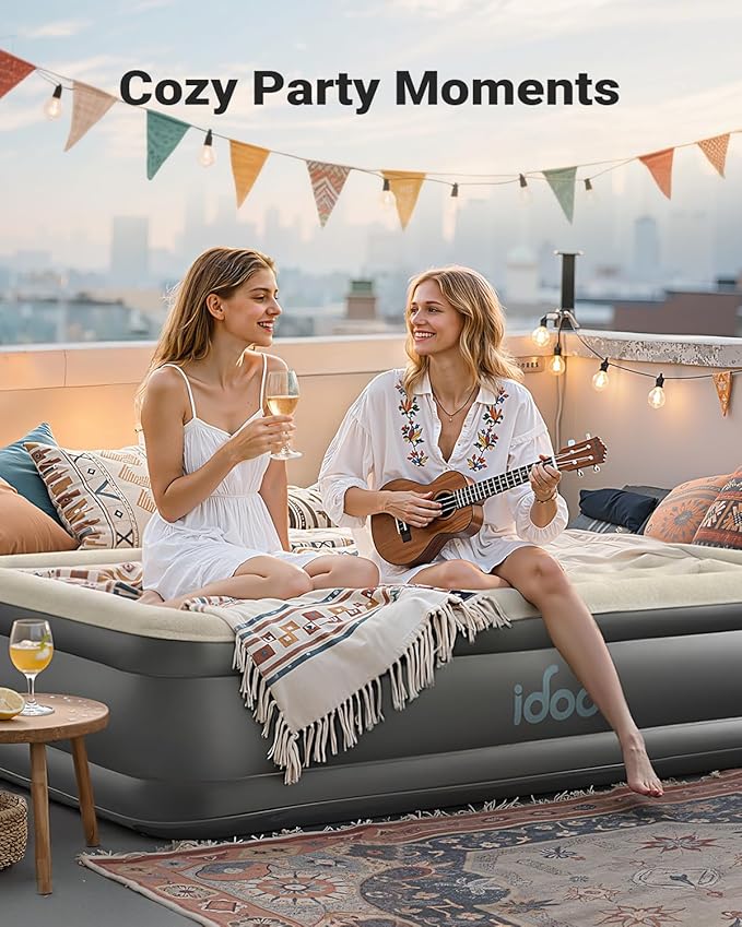 iDOO Air Mattress Queen with Built in Pump, Inflatable Mattress Queen Size, 18" Raised Blow up Mattress for Camping, Guests, Portable & Waterproof Air Bed, Colchon Inflable