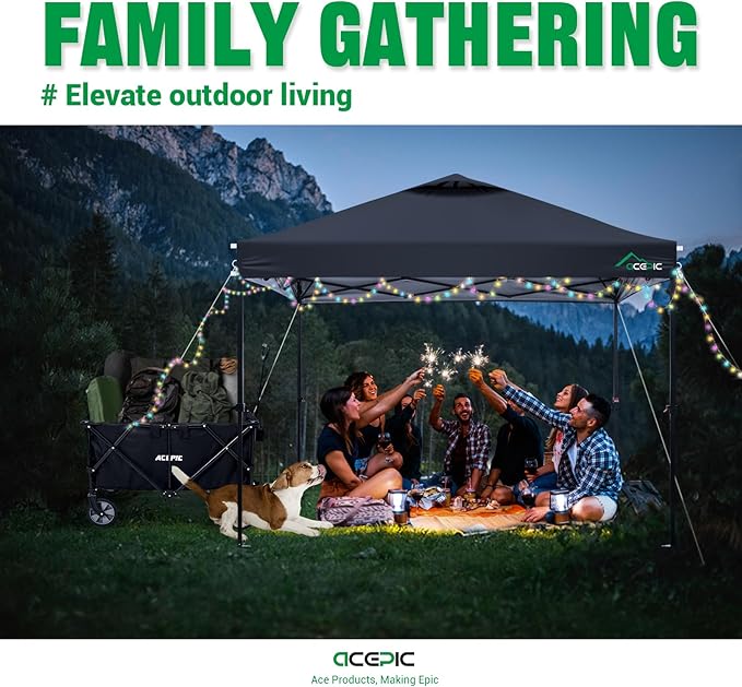 10x10 Pop Up Canopy Tent,300D Silver-Coating Top,Pop Up Canopy Tent Instant Portable Shelter with 1-Button Push and Wheel Carry Bag, 8 Stakes and 4 Upgrade Heavy Duty Canopy Weights (Black)