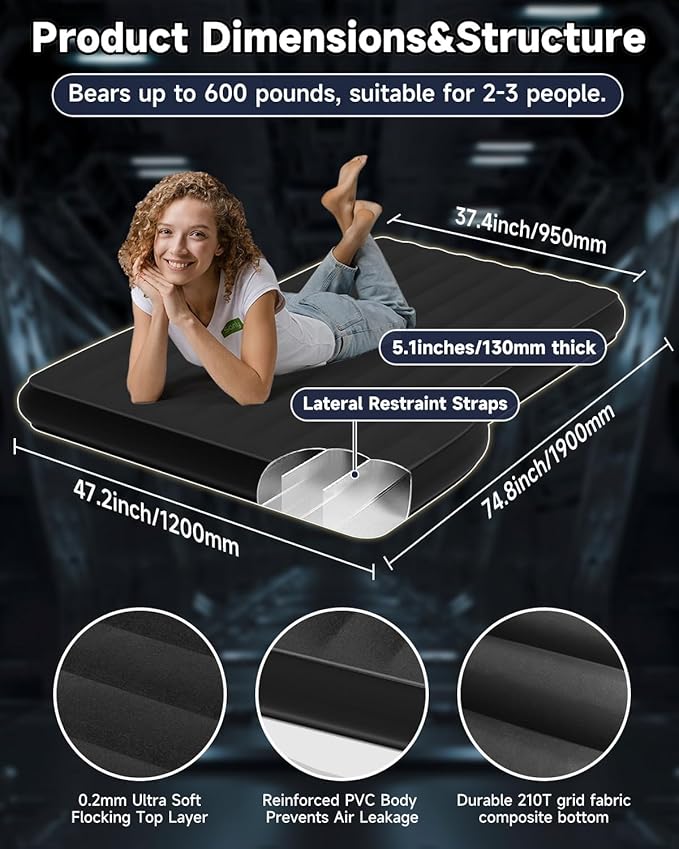 Umbrauto Air Mattress for Tesla Model Y, Custom Inflatable Camping Bed for Back Trunk, Upgraded Sleeping Pad w/Soft Flocking Surface, Durable 210T Fabric Bottom, Portable Pump for SUV Outdoor Travel