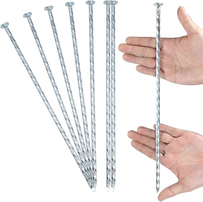 14 Inch Heavy Duty Spiral Landscape Spikes Solid Galvanized Metal Garden Stakes for Speed Bump, Wheel Stop, Paver Edging, Floor Covering, Weed Barriers, Tent, Garden Plants (15)