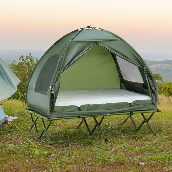 Portable Camping Cot for Adults,Folding Cot for Sleeping with Mattress, Elevated Tent and Sleeping Bag, Multifunctional Outdoor Tent Cot Bed 1 Person