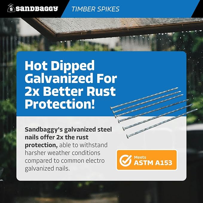 Sandbaggy Spiral Landscape Timber Spikes - Hot Dipped Galvanized Steel Nails - Landscaping Stakes, Artificial Turf Pins (12 inch - 1 Gauge Steel, 1000, Count)