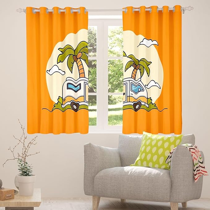 Erosebridal Happy Camping Window Drapes Camper Blackout Curtains 38" Wx54 L Hawaii Vacation Style Curtains for Bedroom Living Room,Tropical Beach Coconut Tree Window Treatments 2 Panels