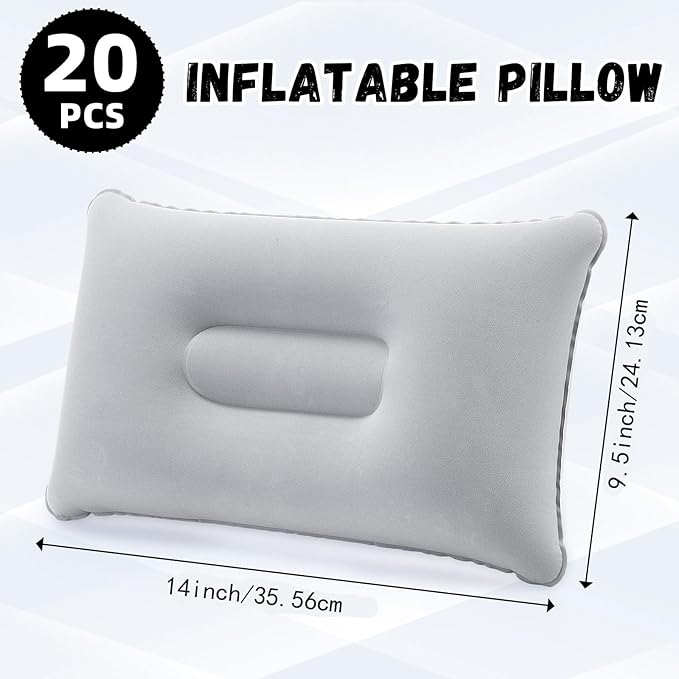 Geelin 20 Pack Inflatable Pillows for Camping Travel Beach Vacation Sand Squared Flocked Soft Fabric Backpacking Ultralight Pillows for Office Gray Sleeping Neck Head Lumbar Support
