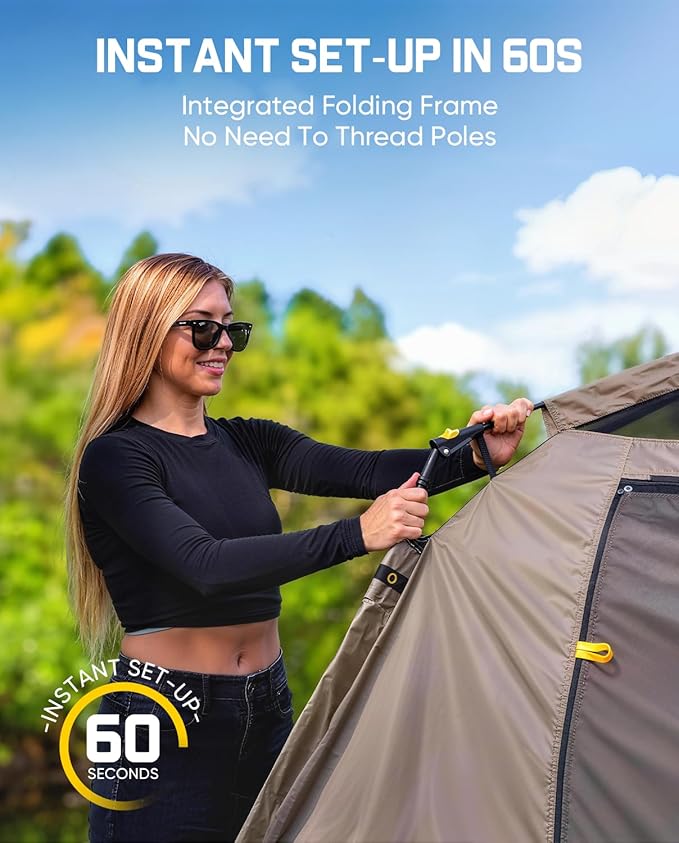 FanttikOutdoor Zeta C2/3/4 Camping Tent, 2/3/4 Person Instant Dome Tent, Easy Setup in 60s, Portable Waterproof Cabin Tent with Pre-Attached Poles & Air Vent, Ideal for Camping, Hiking, Backyard