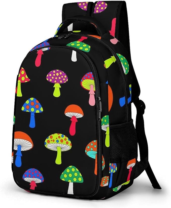 Personalized Business Backpack Cute Trippy Mushrooms, Large Capacity Laptop Backpack with Organized Compartments for Work