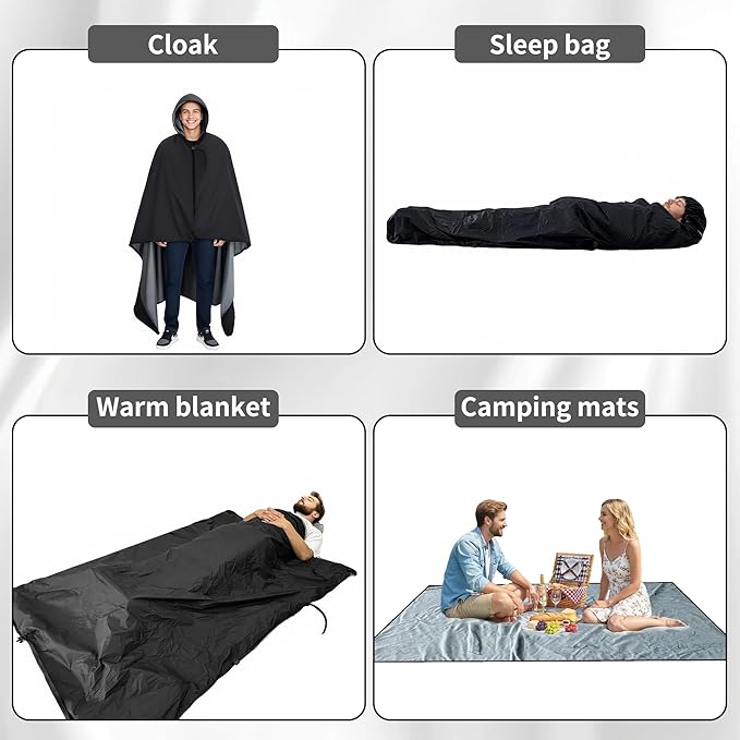 ONTYZZ Waterproof Camping Blanket, Windproof Poncho Hoodie Blankets with with Crystal Velvet Lining, Wearable Sleeping Bag for Stadium, Concerts, Car Travel, Beach, Picnic, Two Pack(79 x 59'')