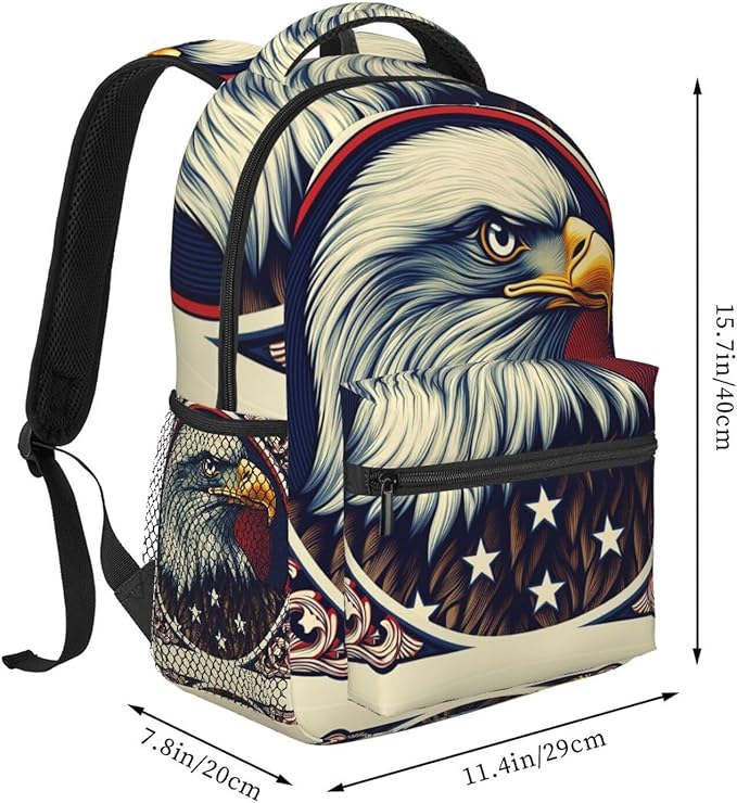 Men Women Lightweight American Flag Eagle Art Backpack Large Capacity Carry On Bag With Padded Straps for Sports Work Walking Cycling