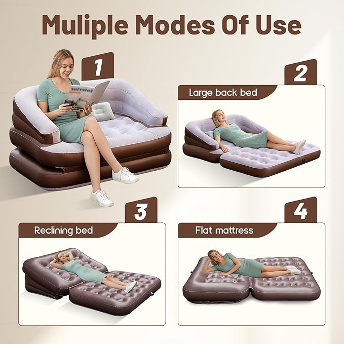 Full Size Inflatable Sofa Bed with Air Pump,2-in-1 Portable Blow-Up Air Couch,Inflatable Couch Bed and Folding Air Mattress for Home,Camping,and Guests